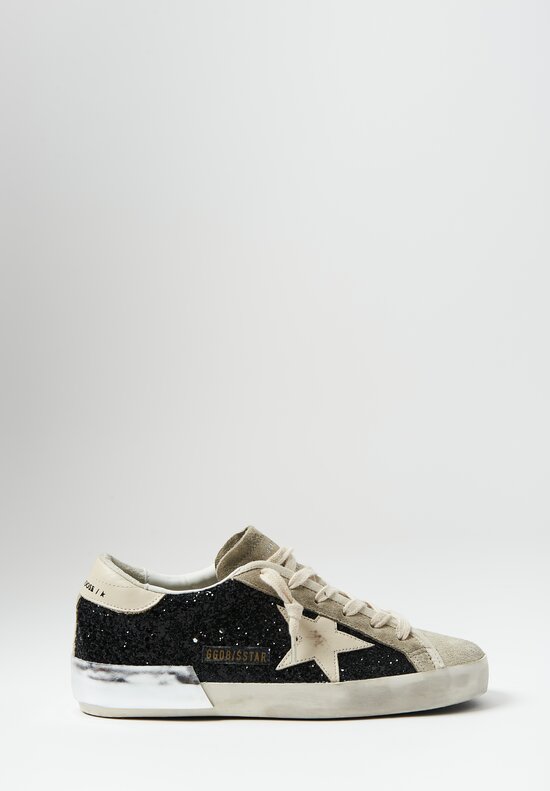Golden Goose Glitter and Suede Super Star Classic Sneakers in Black & Taupe	