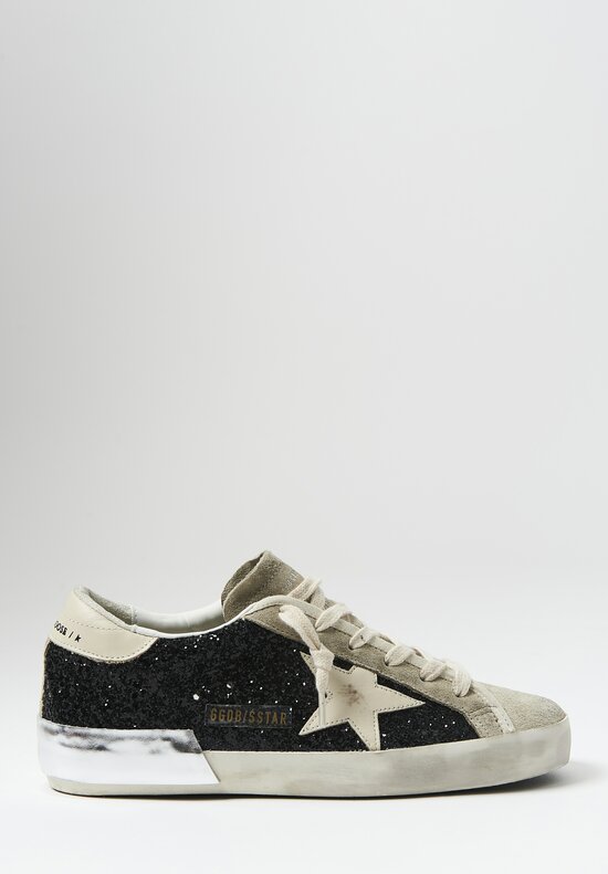 Golden Goose Glitter and Suede Super Star Classic Sneakers in Black & Taupe	