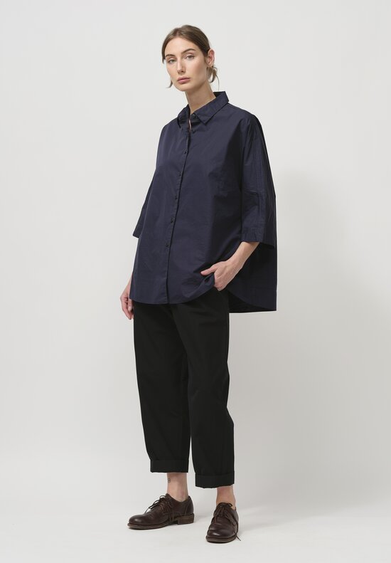 Casey Casey Cotton Waga Short Sleeve Shirt in Navy Blue	