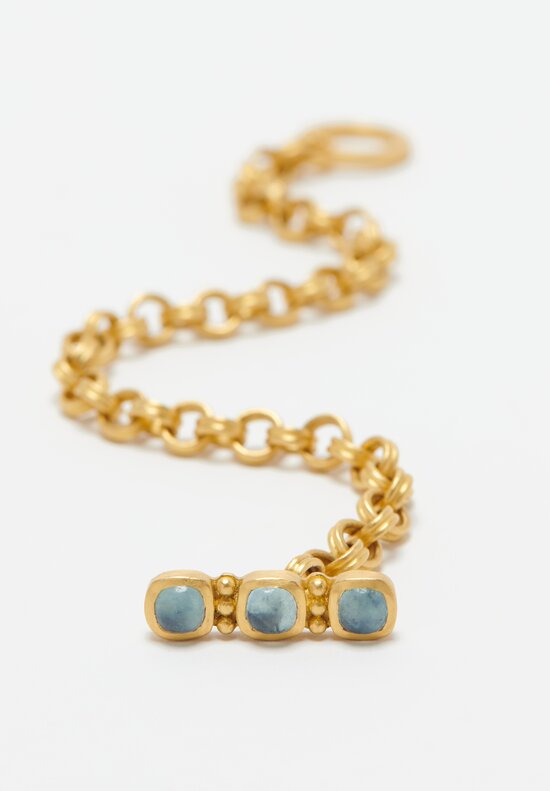 Prounis 22k Double Link Chain Bracelet with Aquamarine Clasp	