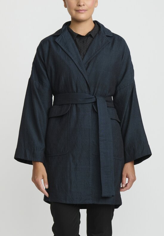 AODress Wool Middle Coat with Embroidered Belt in Raat Navy Blue