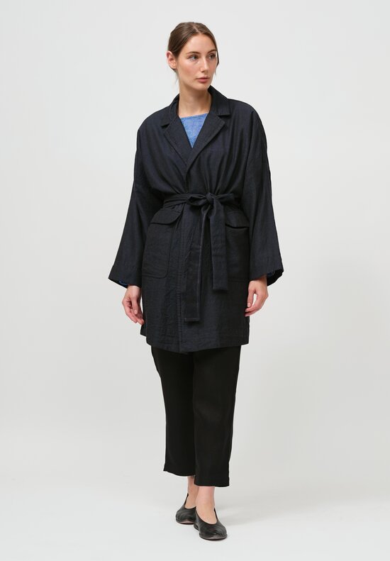 AODress Wool Middle Coat with Embroidered Belt in Raat Navy Blue	