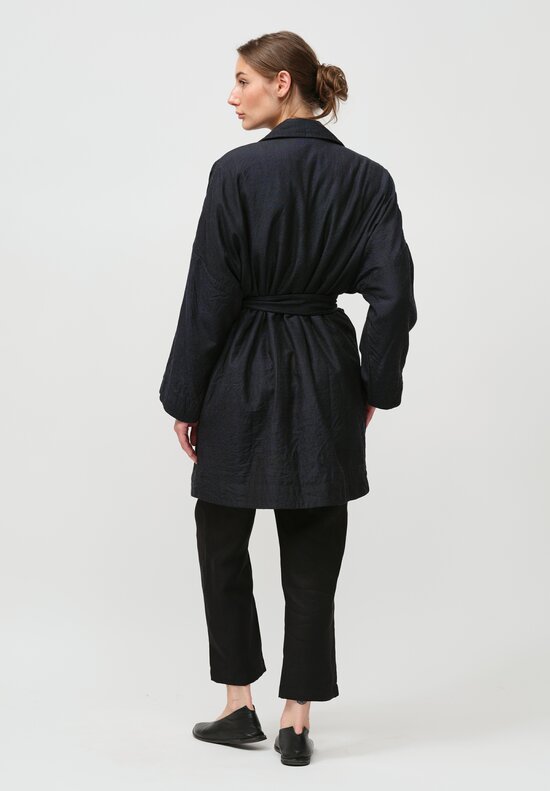 AODress Wool Middle Coat with Embroidered Belt in Raat Navy Blue	