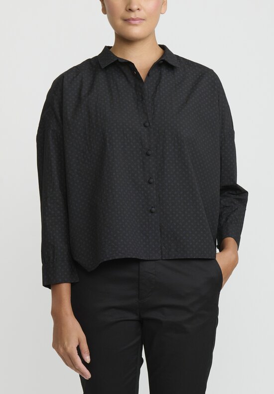 AODress Cotton Small Collar Pin Dot Shirt in Sumi Black