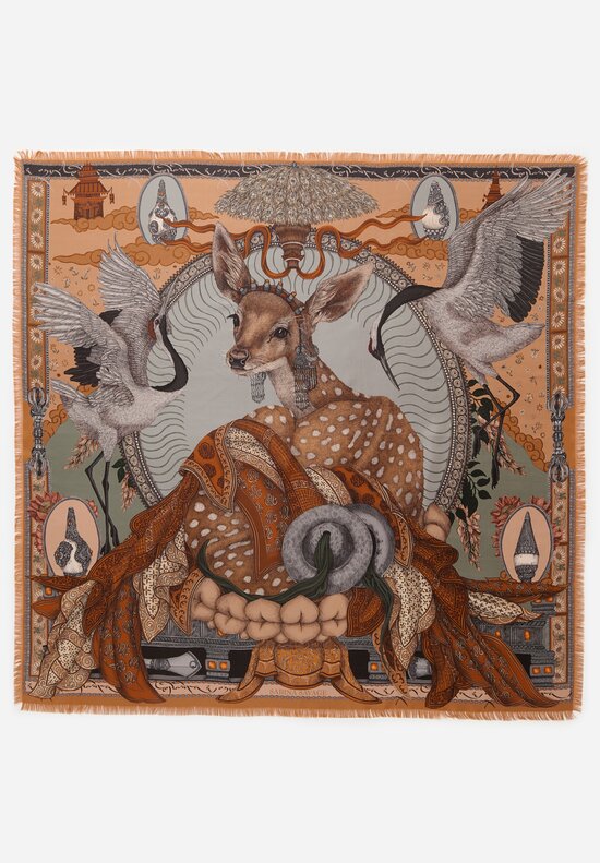 Sabina Savage Silk Twill The Song Deer Scarf in Coral Pink & Quartz