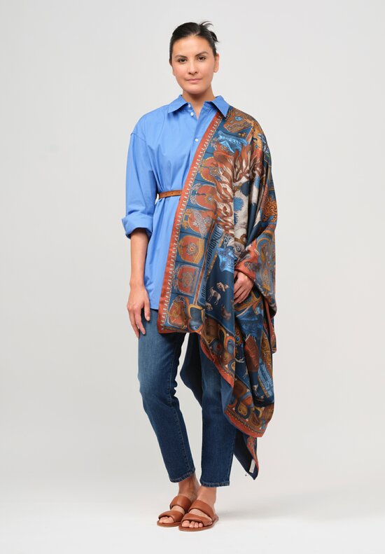 Sabina Savage Silk and Cashmere The Wind Horse Scarf in Madder Red & Sky Blue
