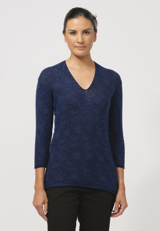 Lainey Keogh Cashmere V-Neck Sweater in Sapphire & Navy Blue	