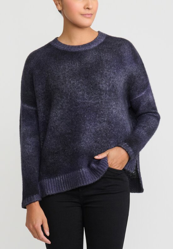 Avant Toi Cashmere and Silk Hand-Painted Oversized Sweater in Nero Prune Purple