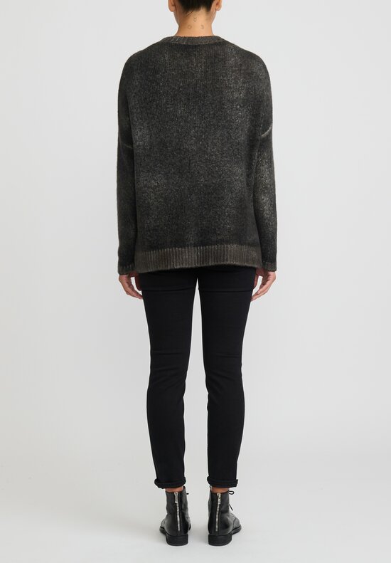 Avant Toi Cashmere and Silk Hand-Painted Oversized Sweater in Nero Mushroom Grey