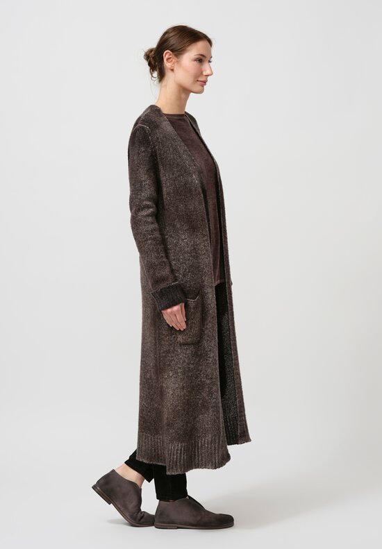 Avant Toi Hand-Painted Cashmere & Wool Long Cardigan in Nero Mushroom Grey	