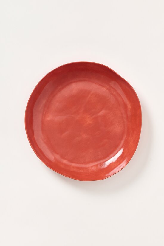 Stamperia Bertozzi Handmade Porcelain Solid Interior Shallow Serving Bowl Coccio Red	