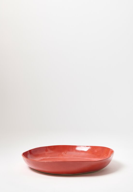 Stamperia Bertozzi Handmade Porcelain Solid Interior Shallow Serving Bowl Coccio Red	