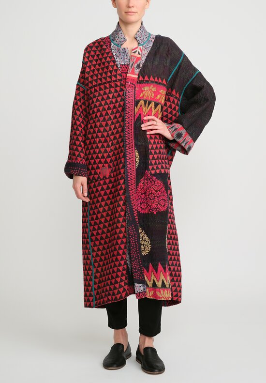 Mieko Mintz 4-Layer Vintage Cotton Oversized Coat in Red, Black and Grey	