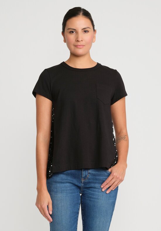 Sacai Pleated Polka Dot Back T-Shirt in Black