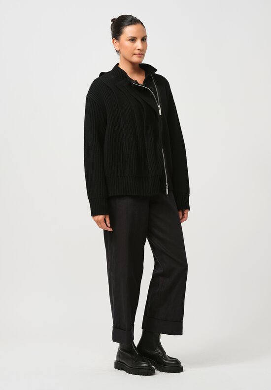 Sacai Wool Knit Blouson Jacket in Black 