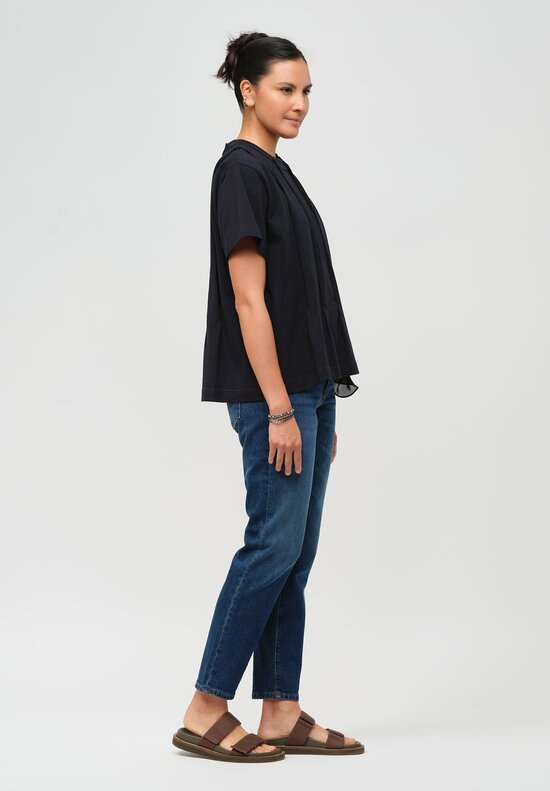 Sacai Cotton and Satin Panel Flared T-Shirt in Black	