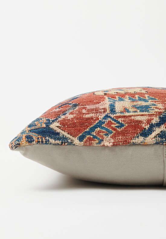 Antique Persian Soumak Textile Pillow in Red, Blue & Cream V