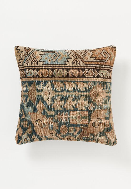 Antique Persian Malayer Pillow in Brown, Teal & Cream II