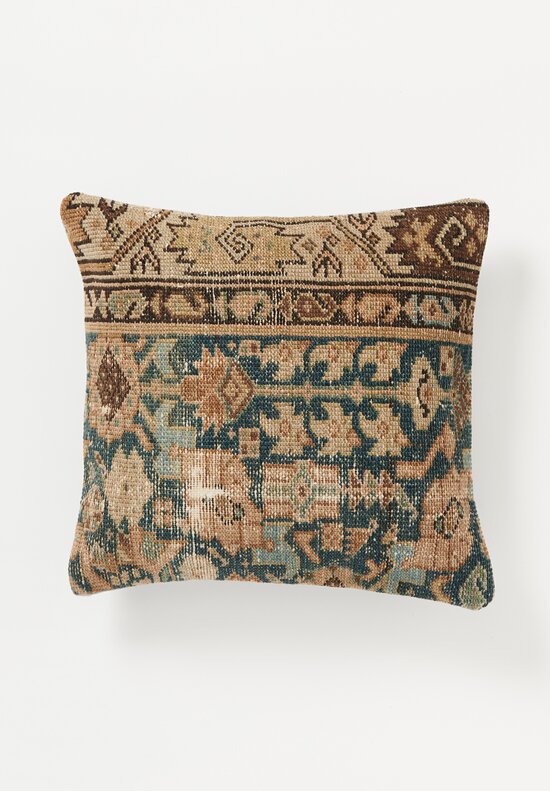 Antique Persian Malayer Pillow in Brown, Teal & Cream V