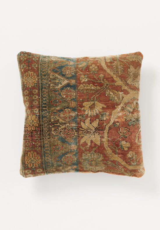 Antique Persian Mohtasham Kashan Pillow in Rust, Blue & Green III
