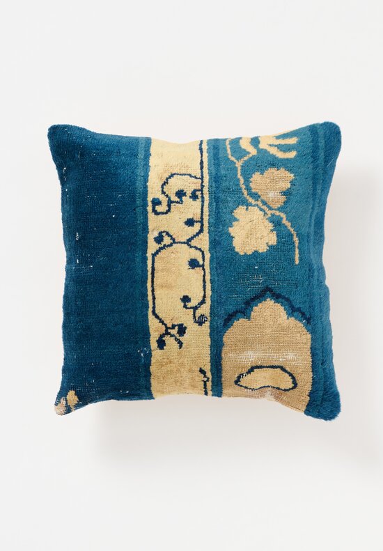Antique Chinese Peking Pillow in Blue, Orange & Cream IV	
