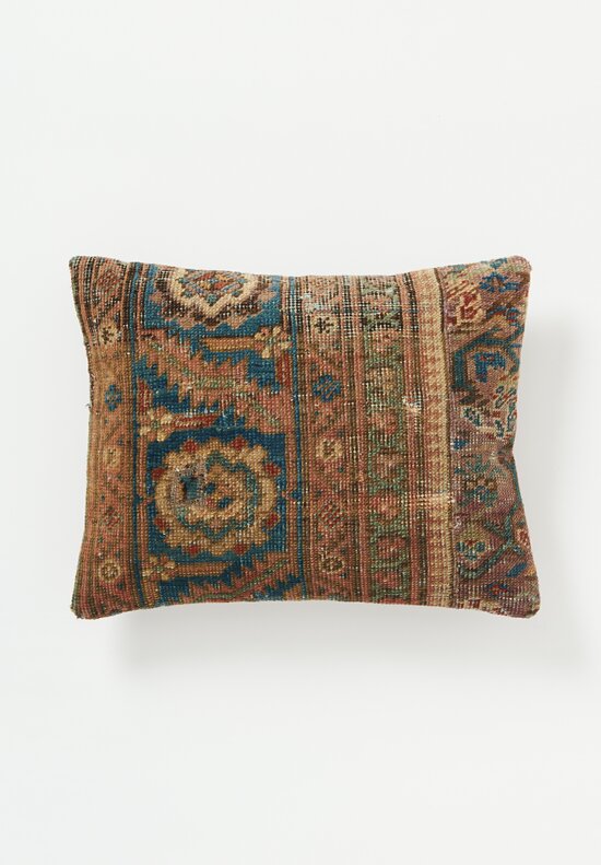 Antique Persian Bakshaish Rug Pillow in Blue, Orange & Teal