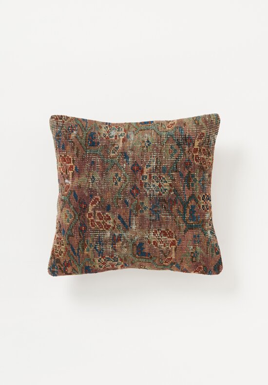 Antique Persian Bakshaish Rug Pillow in Blue, Orange & Teal VI