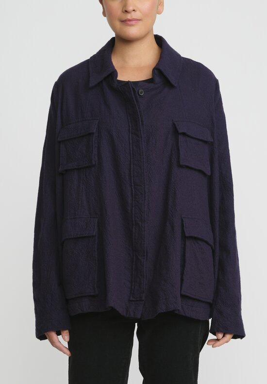 Rundholz Dip Wool Oversized A-Line Jacket in Grape Blue