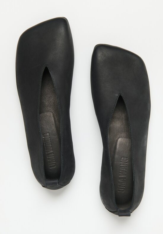 Uma Wang Leather Stone Ballet Shoes in Black