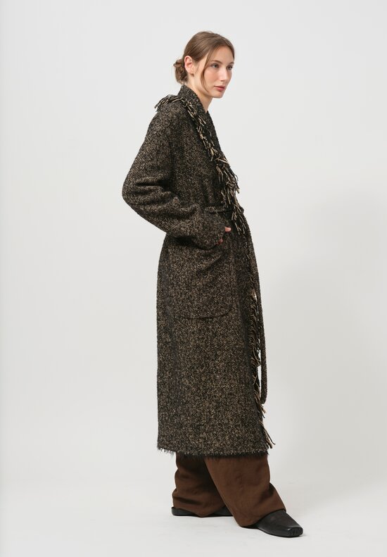 Uma Wang Fringed Chidi Coat in Tan & Black	