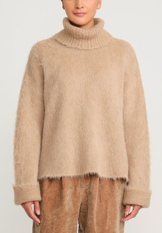 Uma Wang Alpaca and Wool High Neck Sweater in Tan	