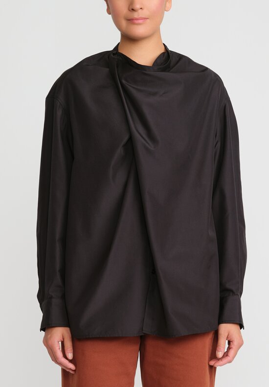 Lemaire Silk Asymmetric Shirt in Ash Black