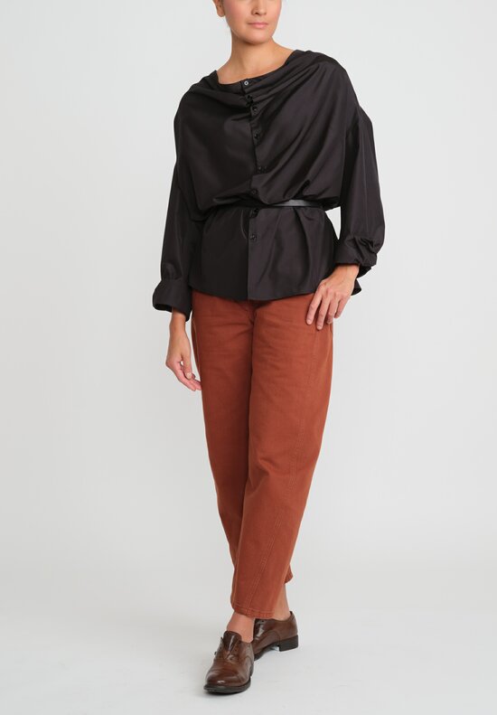 Lemaire Silk Asymmetric Shirt in Ash Black