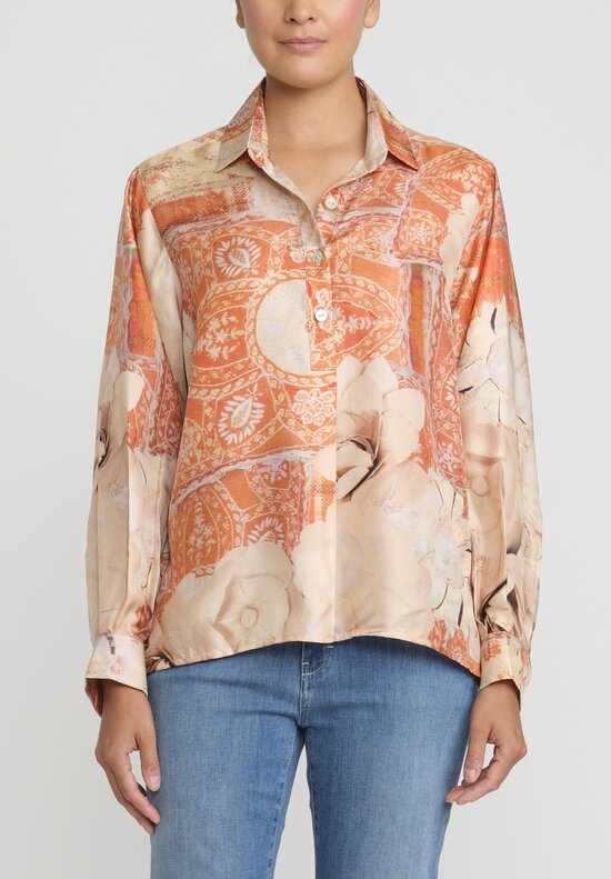 Bokja Silk Twill Jeanne Z Shirt in Orange & Peach