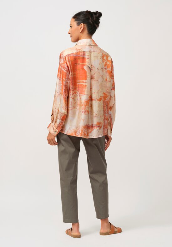Bokja Silk Twill Jeanne Z Shirt in Orange & Peach	