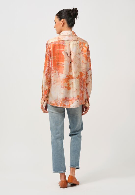 Bokja Silk Twill Jeanne Z Shirt in Orange & Peach	