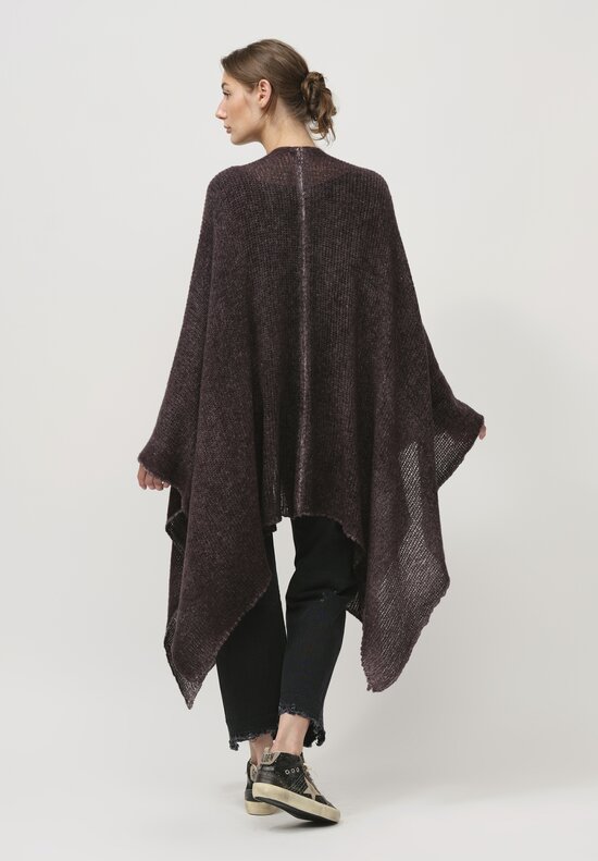 Avant Toi Hand-Painted Cashmere & Silk Off-Gauge Poncho in Nero Seppia Purple	
