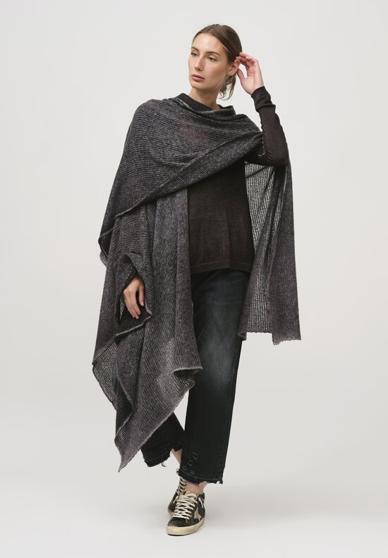 Avant Toi Hand-Painted Cashmere & Silk Off-Gauge Poncho in Nero Ghiaccio Grey	