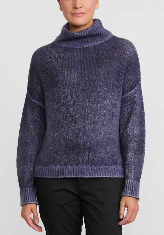 Avant Toi Hand-Painted Cashmere & Silk Turtleneck Sweater in Nero Prune Purple