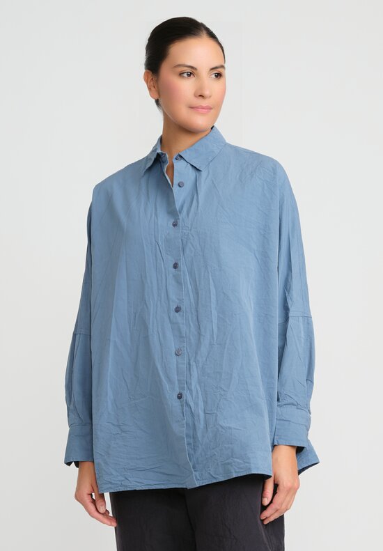 Casey Casey Paper Cotton Long Sleeve Waga Shirt in Storm Blue