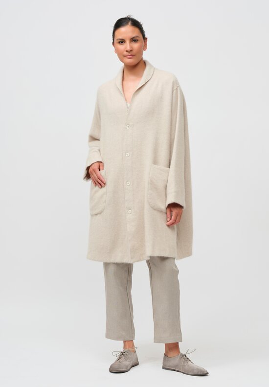 Kaval Hand Woven Raccoon Shawl Collar Coat in Natural White	