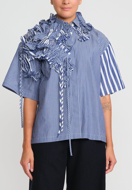 Biyan Cotton 3D Embellished Sybel Short Sleeve Shirt in Blue