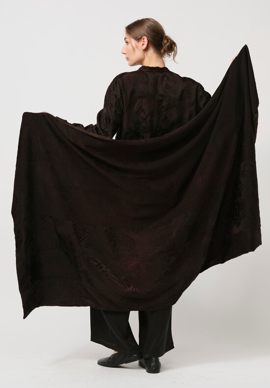 Christian Peau Vintage Silk Patchwork Shawl in Dark Brown	