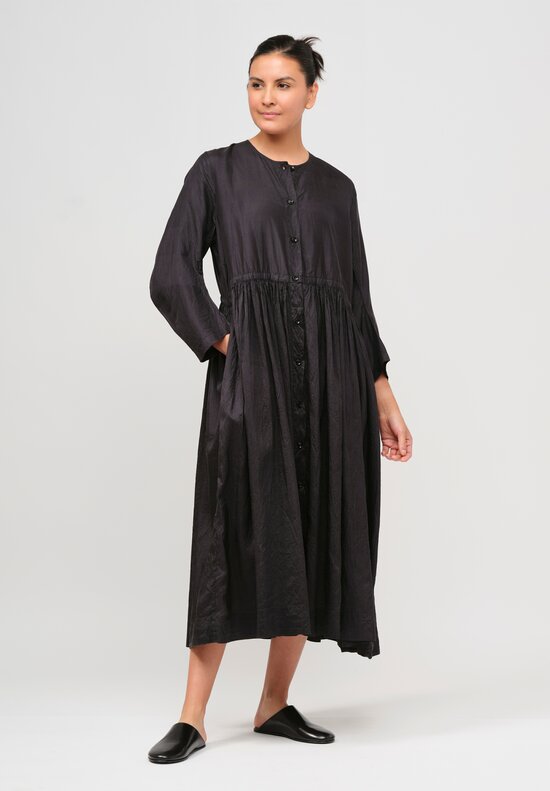 Christian Peau Silk Gathered Waist Dress in Black