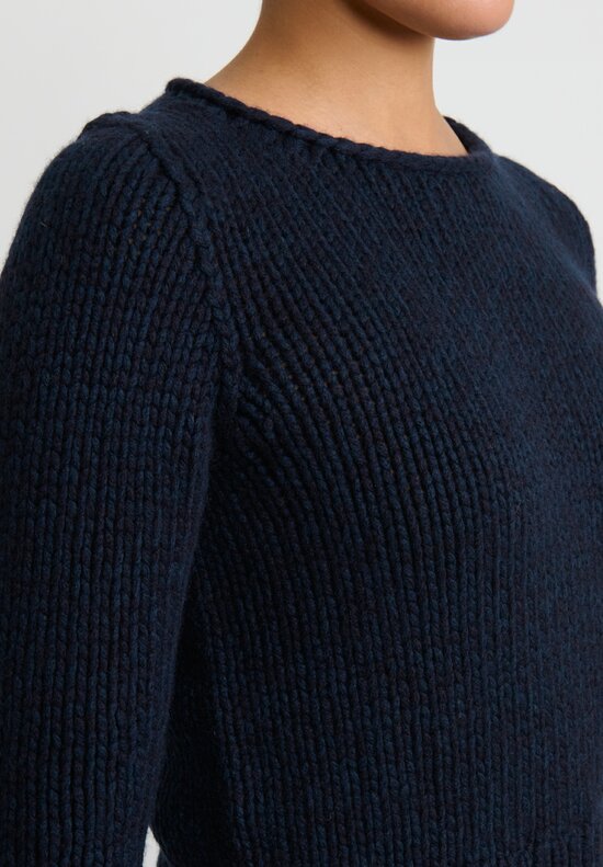 Wommelsdorff Hand Knit Cashmere Lana Sweater in Navy Blue