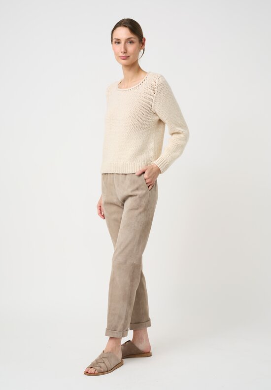 Wommelsdorff Hand-Knit Cashmere Cropped Lana Sweater in Natural Oatmeal