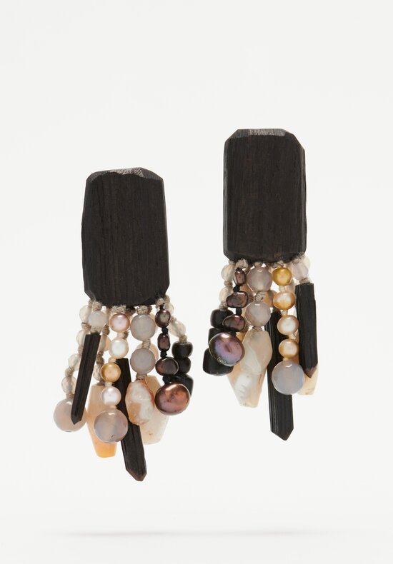 Monies UNIQUE Ebony, Glass, Horn, Freshwater Pearl Earrings Black	