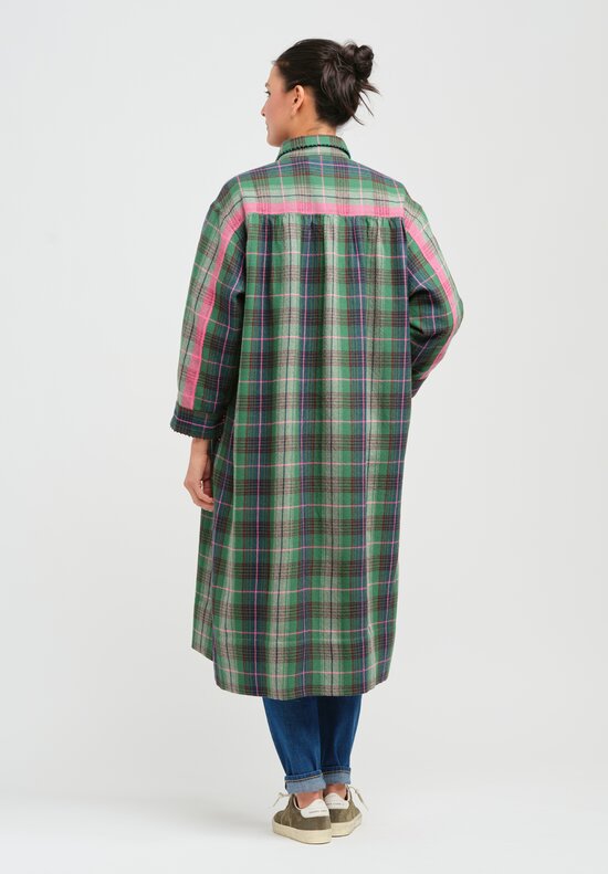 Péro Woven Wool Plaid Coat Dress in Green, Blue & Pink	