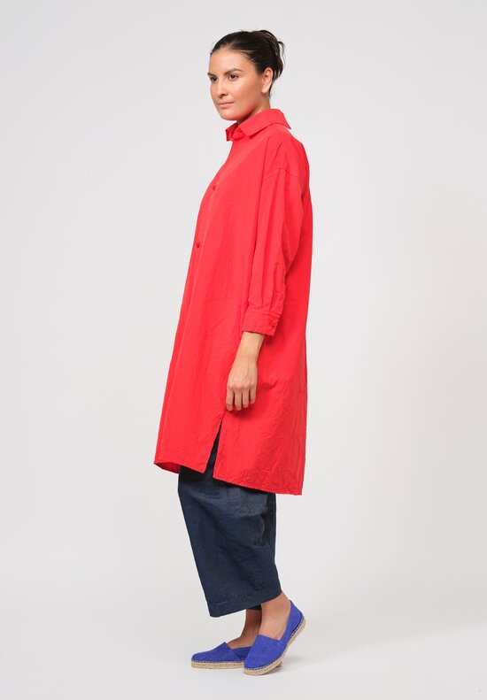 Daniela Gregis Washed Cotton Camicia Uomo Larga Media Lavata Tunic in Rosso Red	