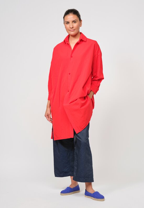 Daniela Gregis Washed Cotton Camicia Uomo Larga Media Lavata Tunic in Rosso Red	